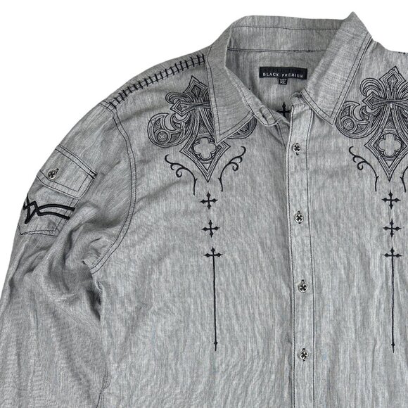 Affliction Y2K Button Up Edgy Grunge Long Sleeve Cotton Shirt, Size XL - Picture 5 of 15
